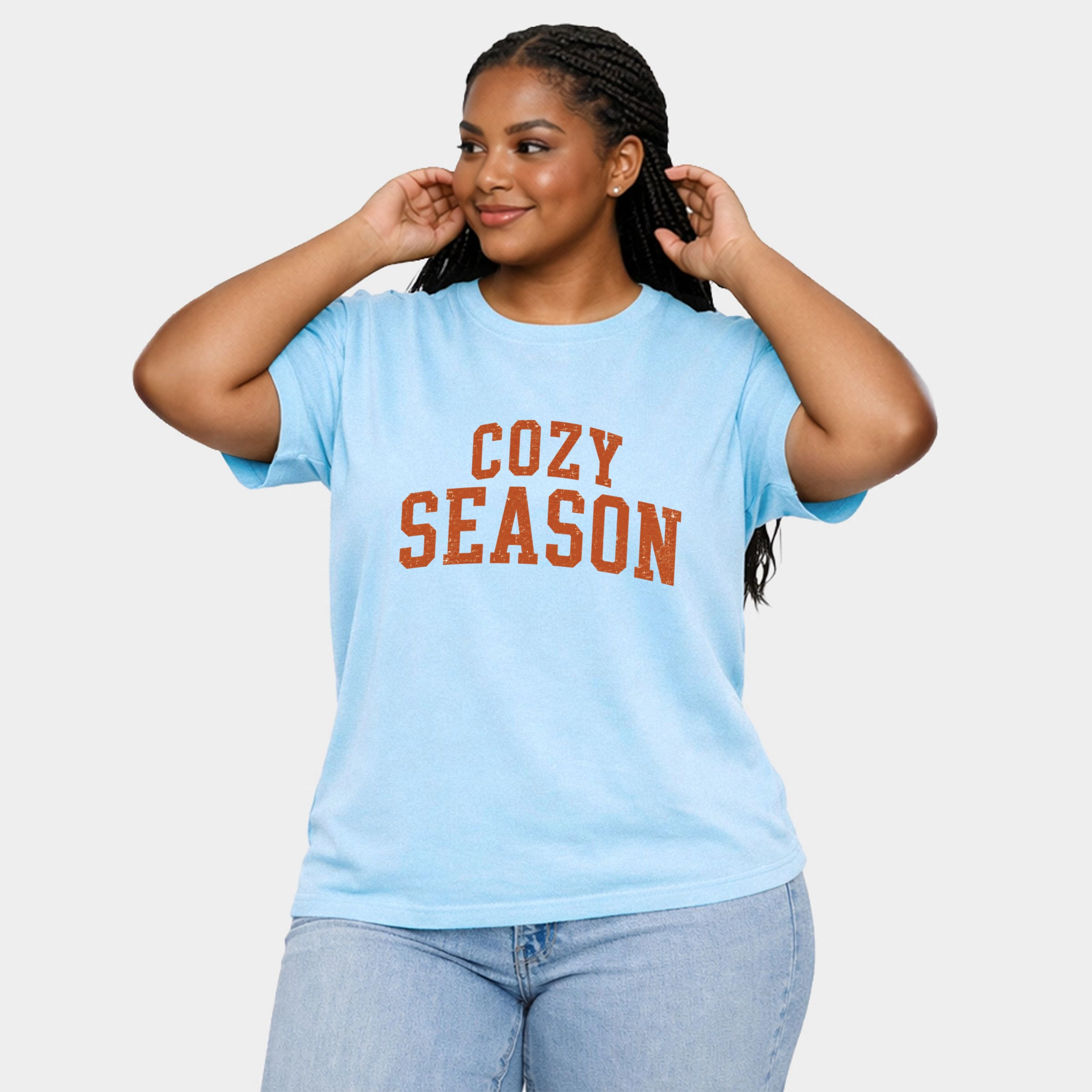 Simply Sage Market - Women's Plus Sized Garment Dyed Graphic T-Shirt Cozy Season Curved Varsity Stack