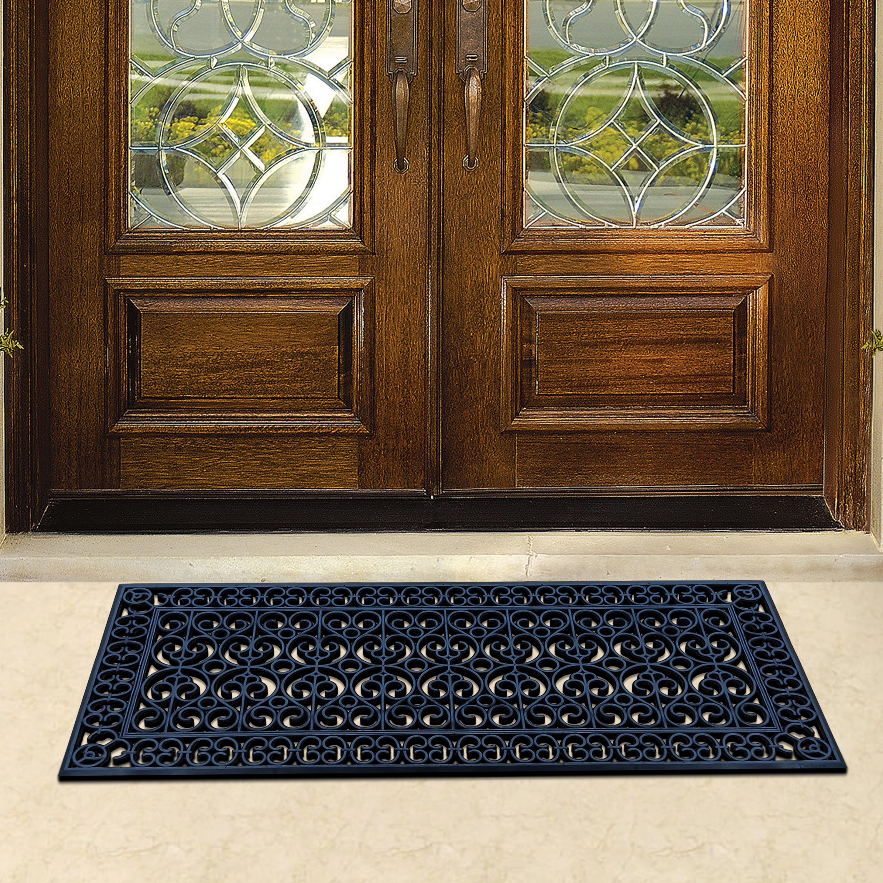 A1 Home Collection 19 lb Heavy Duty Rubber Doormat Non-Slip Outdoor Dirt Scraper Mat, Black Artistic, 24 x 57 Inches