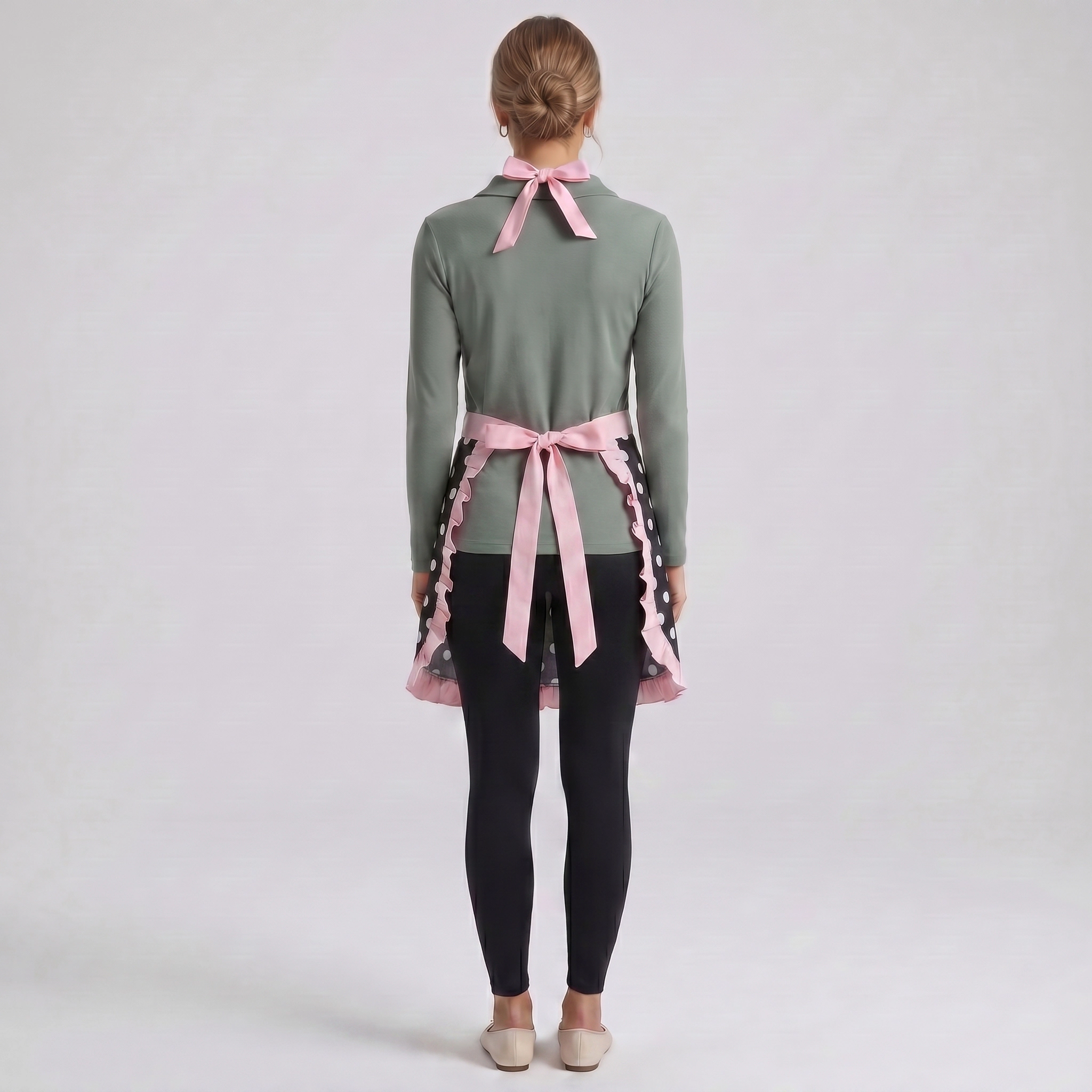Alilang Unisex Polka Dot Kitchen Apron with Ruffle Trim Adjustable Ties and Front Pockets