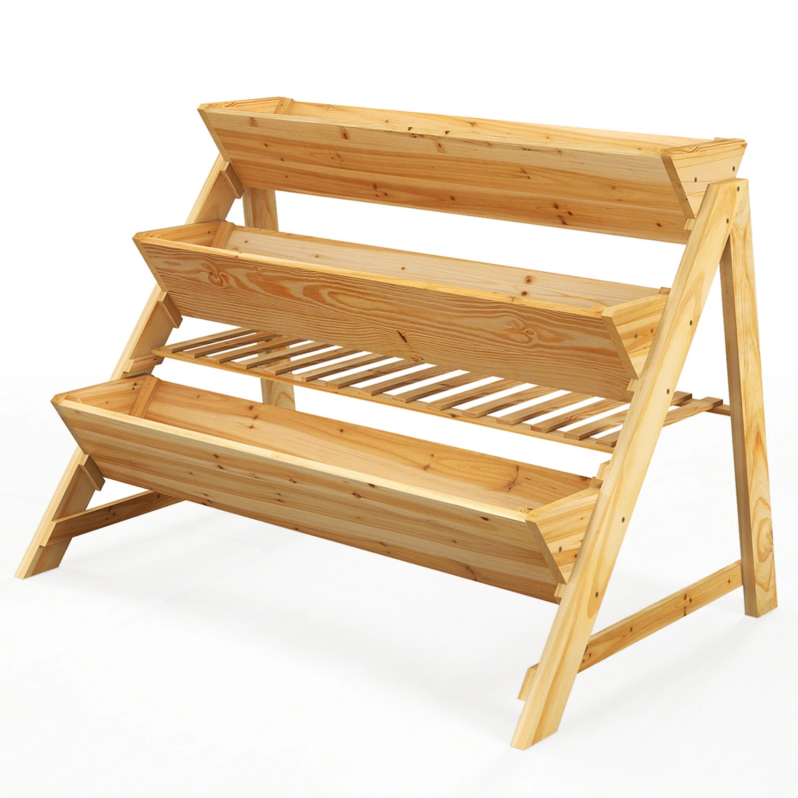 SUGIFT 3-Tier Natural Wood Vertical Raised Garden Bed with Storage Shelf 47-in W 30-in D 32-in H 100-lb Per Box