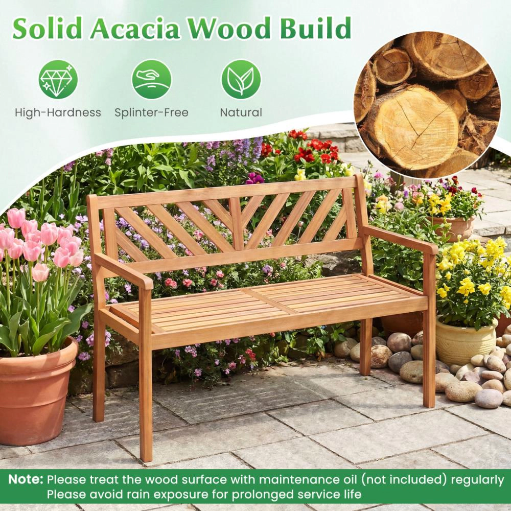 Hivvago 2-Person Patio Acacia Wood Garden Chair With Armrests And Backrest For Porch