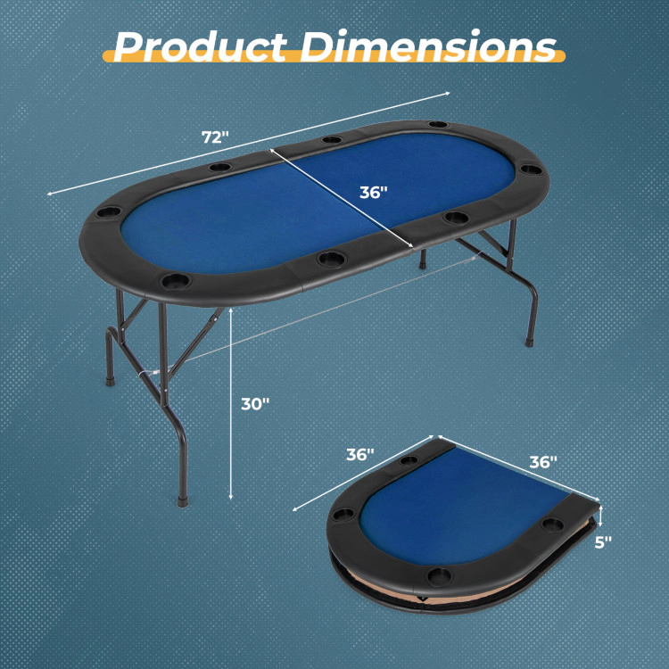 SUGIFT Quick-Folding 8-Player Texas Holdem Poker Table with Padded Armrests 220-lb Capacity 55-lb Table Net Weight Blue