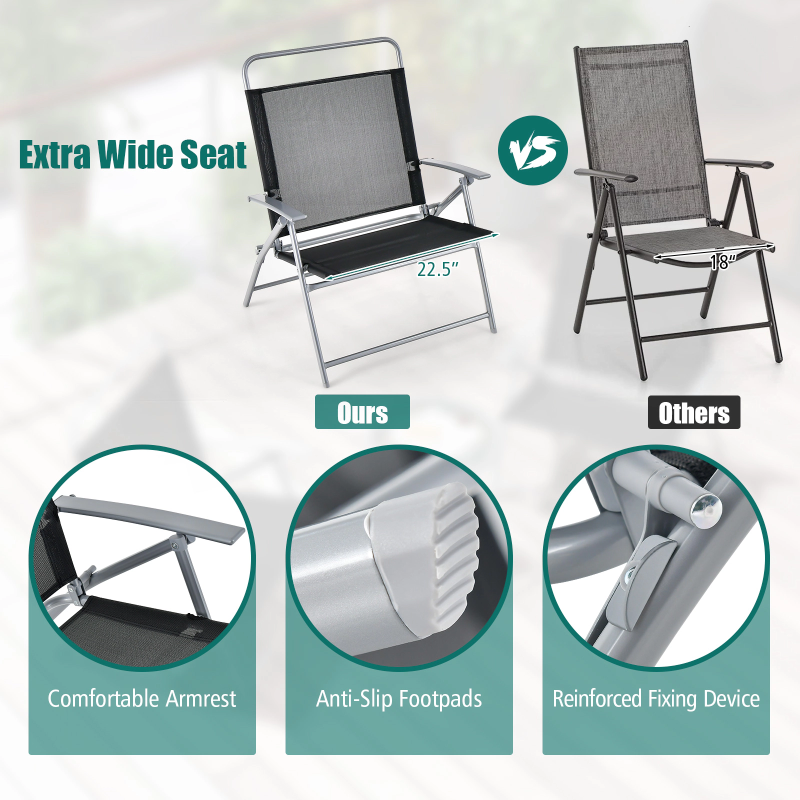 SUGIFT 3-Piece Patio Folding Metal Conversation Set with 27.5-in Chair Seat Depth 330-lb Chair Capacity Black Silver