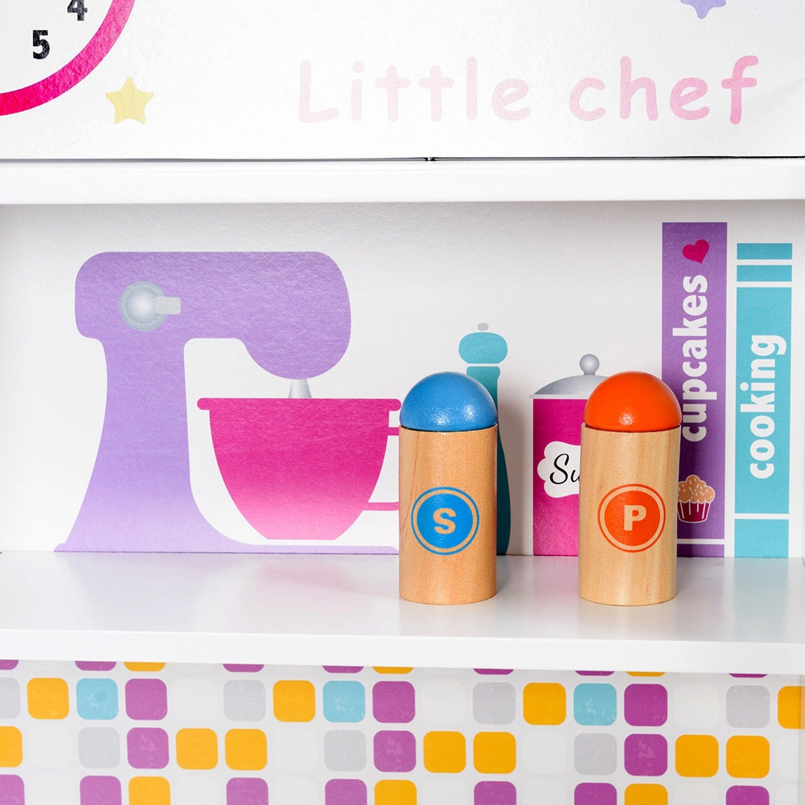 Kids Play Kitchen Playset Opening Cabinet Doors Working Knobs Cookware 23.6-in Compact Wooden Kitchen Set Ages 3-8 Pink