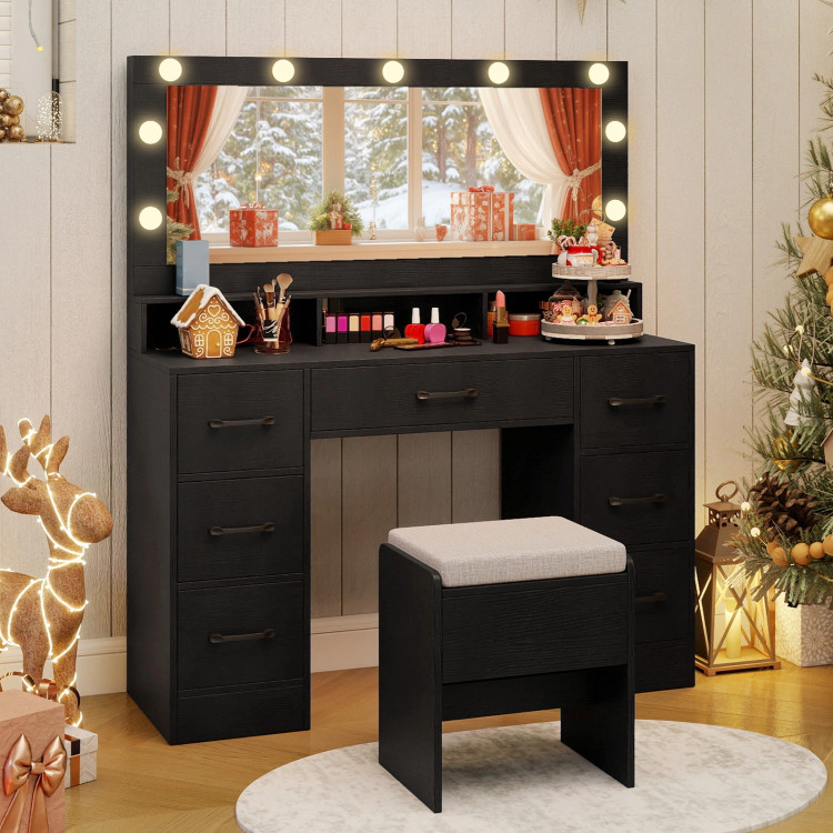 Hivvago Vanity Desk With Mirror And Lights Makeup Table Power Outlets