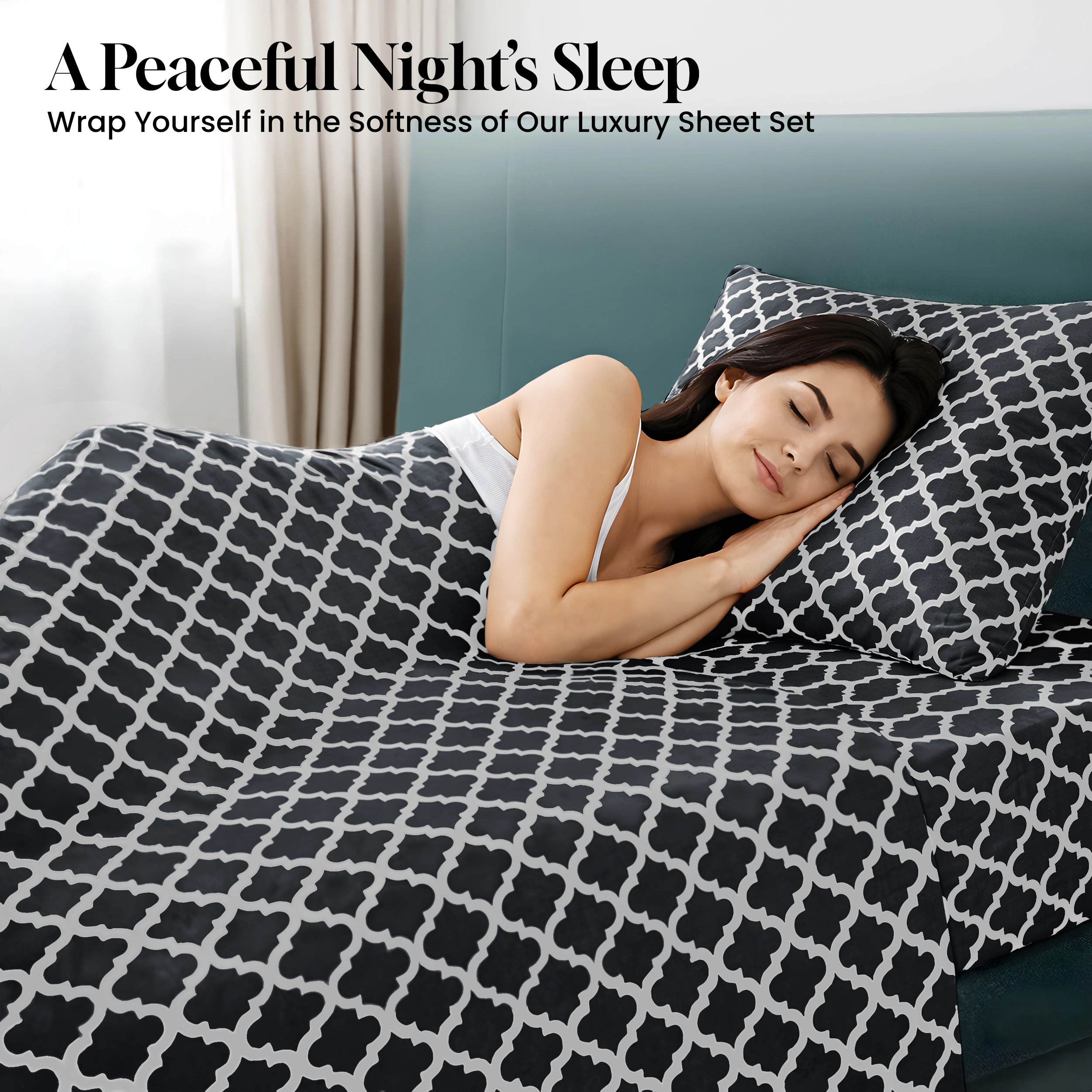 Lux Decor Collection 4-Piece Printed Bedsheets Ultra Soft Quatrefoil Design Deep Pocket Sheet Set