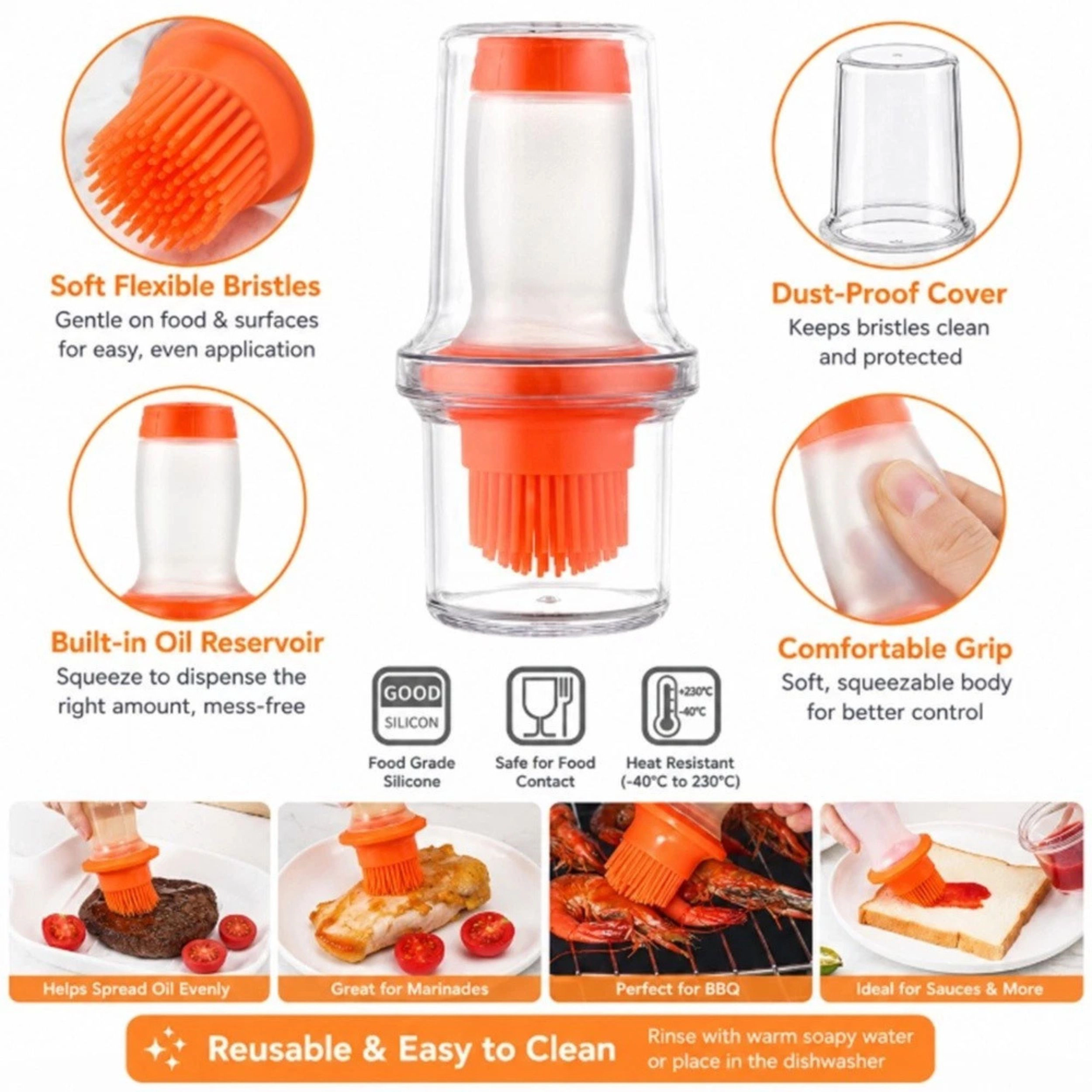 Home Collection Silicone Oil Bottle Brush Basting Pastry Brush All-in-One BBQ Baking Tool