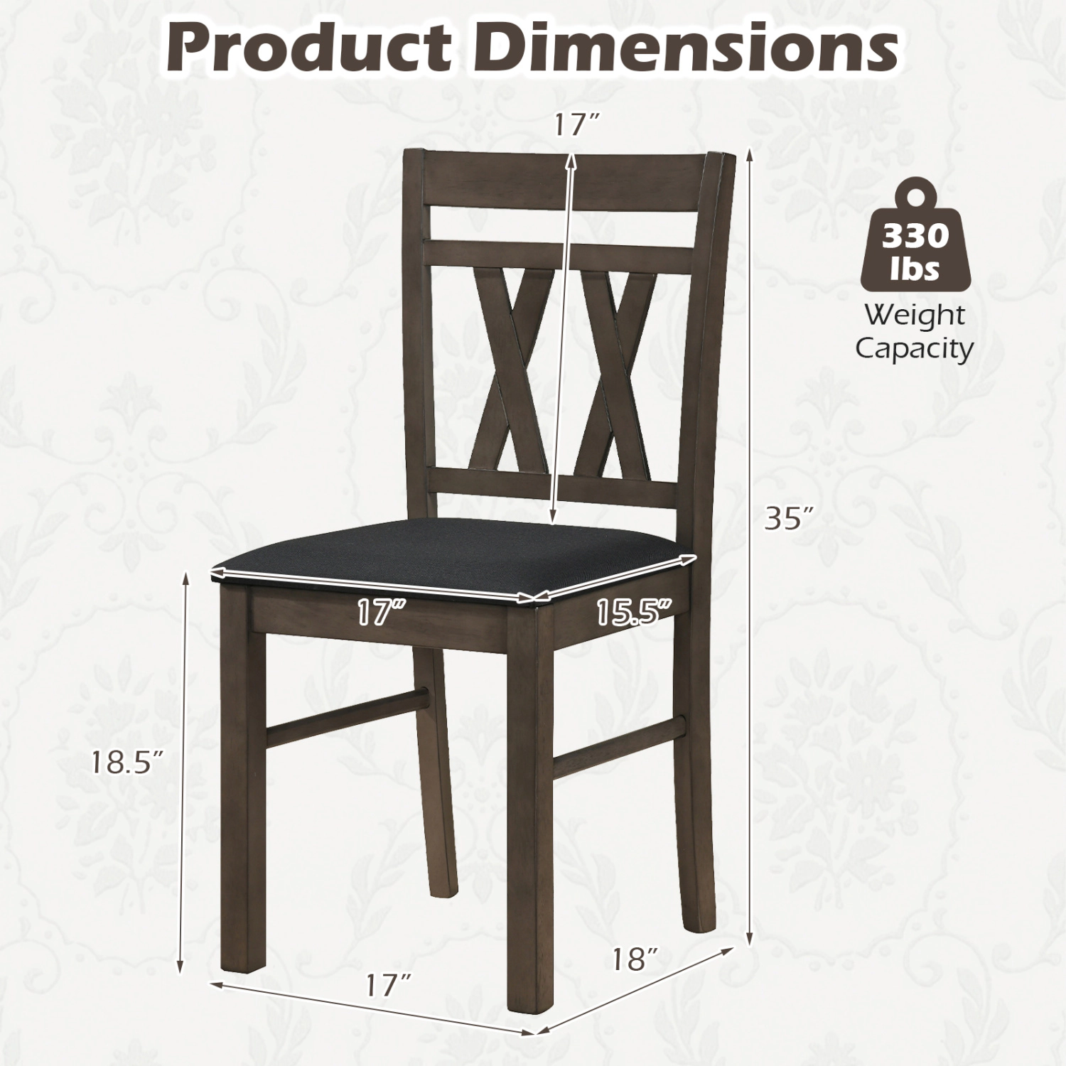 LJG Set of 2 Modern Linen Style Upholstered Kitchen Chairs
