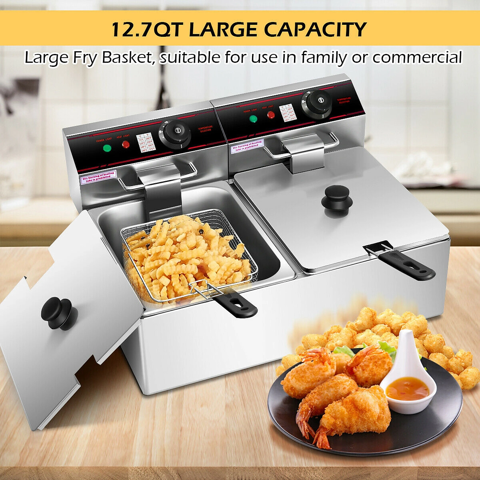 SUGIFT Silver Dual Tank Electric Countertop Deep Fryer with Overheat Reset Button 3400W 12.8-Qt 21.4-in W 17-in D
