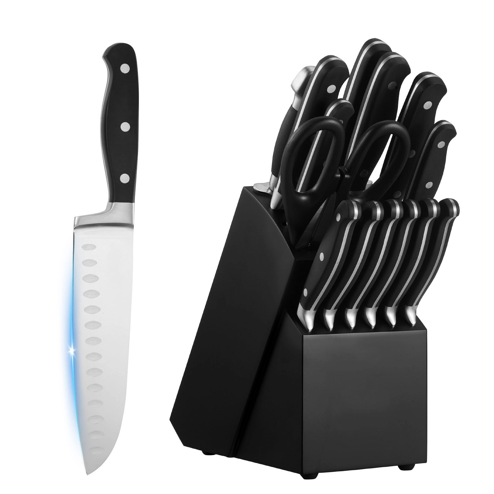 HONGGE Kitchen Knife Set with and Carbon Stainless Steel Cutlery Handle