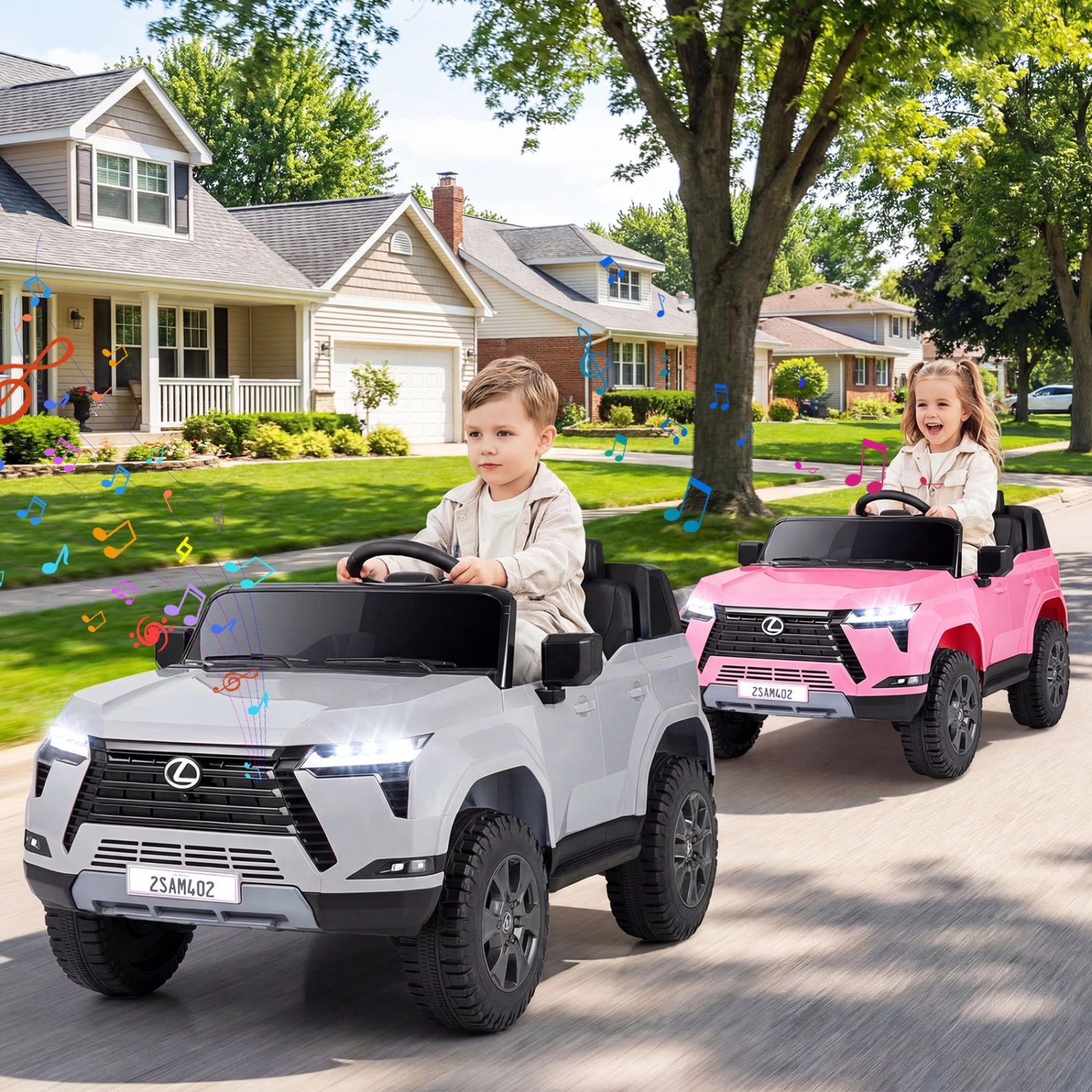 SUGIFT 24V 4WD Licensed LEXUS GX550 Ride-On Car with Remote 110-lb Capacity Ages 3+ Black Gray Pink White