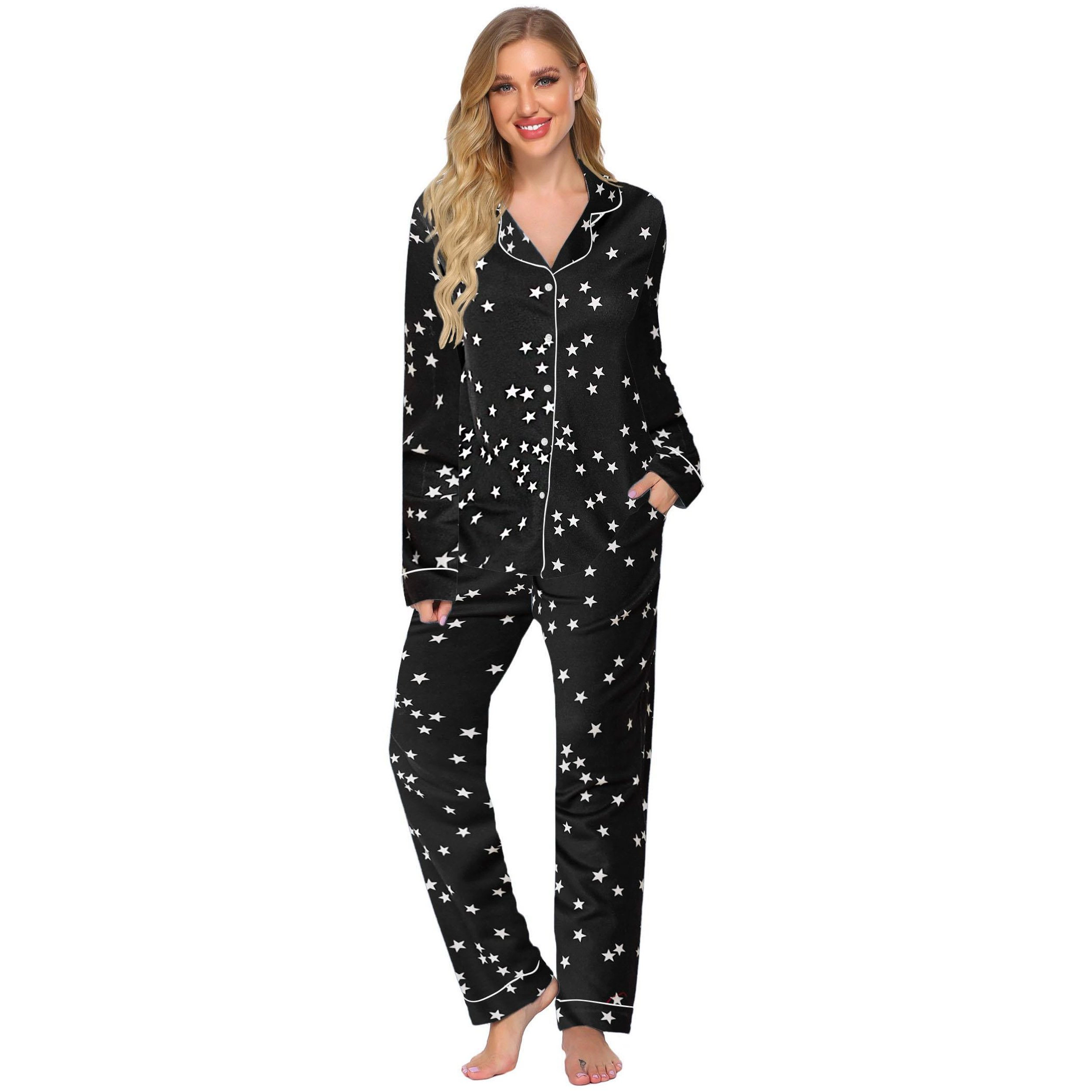 Ekouaer Womens Sleepwear Long Sleeve Pajamas Button Down Soft Knit Nightwear Set