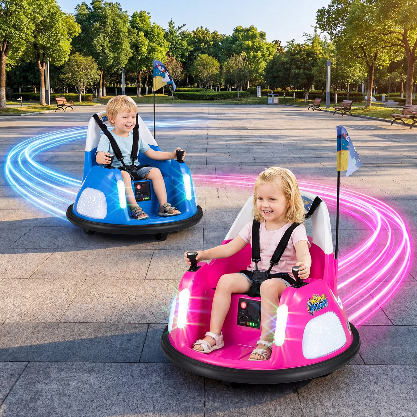 SUGIFT 12V Ride On Bumper Car with Remote Control and Flashing Lights 55-lb Capacity Ages 18-72 Months 23.5-in Wide Pink