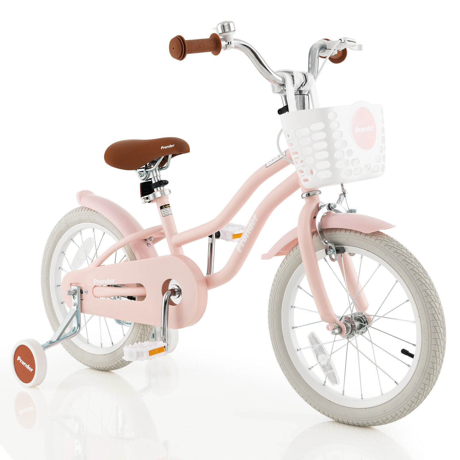 SUGIFT 16-In Kids Bike with Front Handbrake Coaster Brake Training Wheels 99-lb Seat Capacity Ages 4-7 Pink