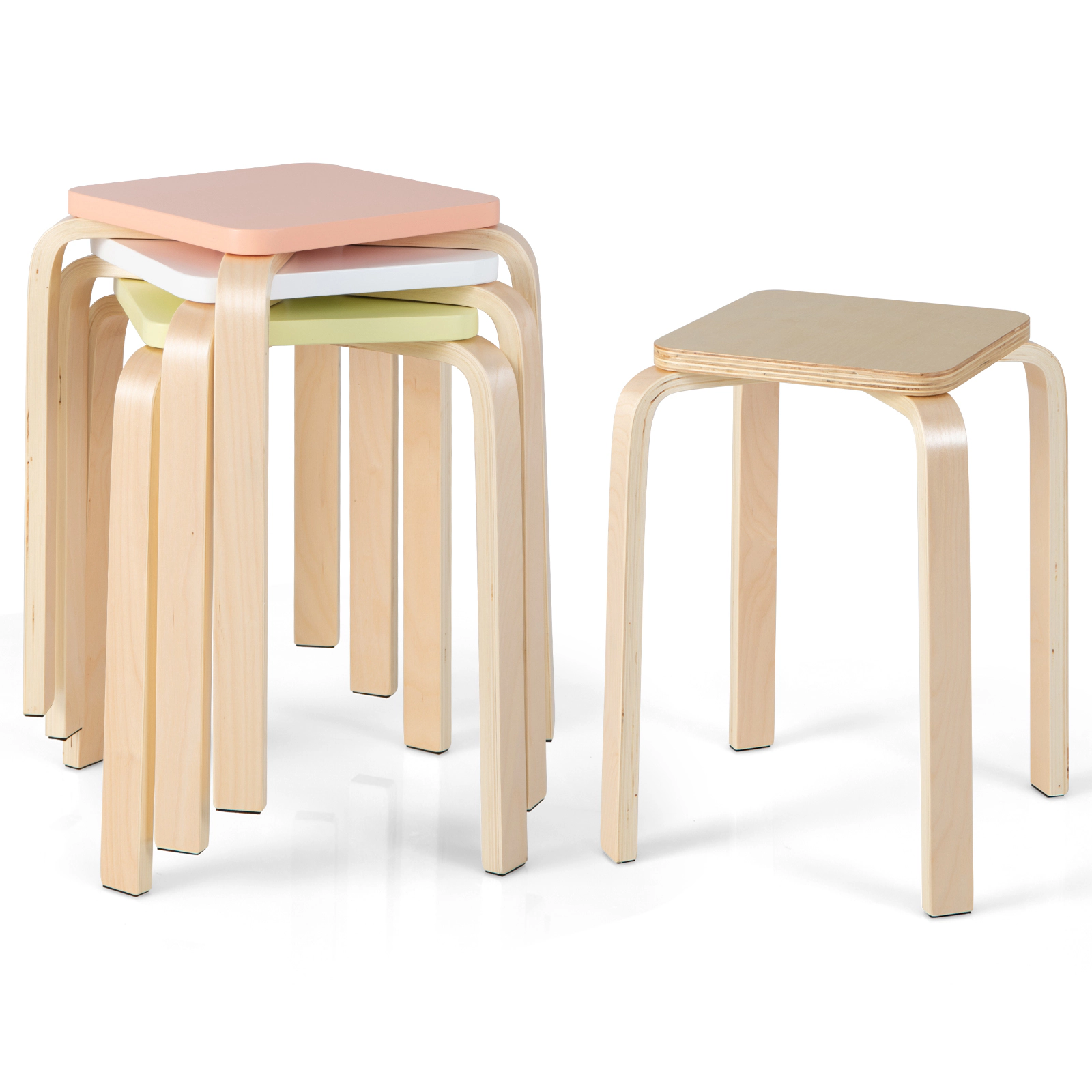 LJG Set of 4 Colorful Square Stools with Anti-Slip Felt Mats