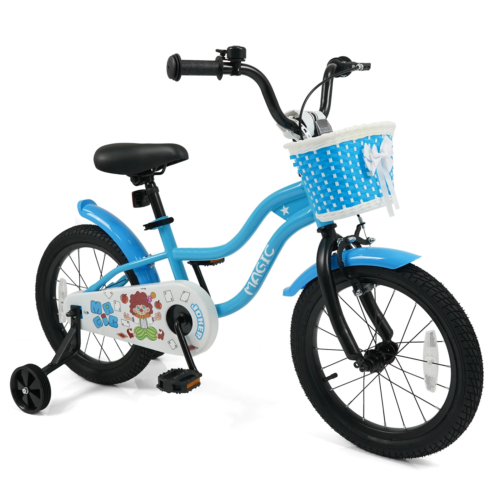 SUGIFT Adjustable 16-in Kids Bike with Training Wheels, Hand Brake and Basket 110-lb Capacity Ages 4-7 Years Navy