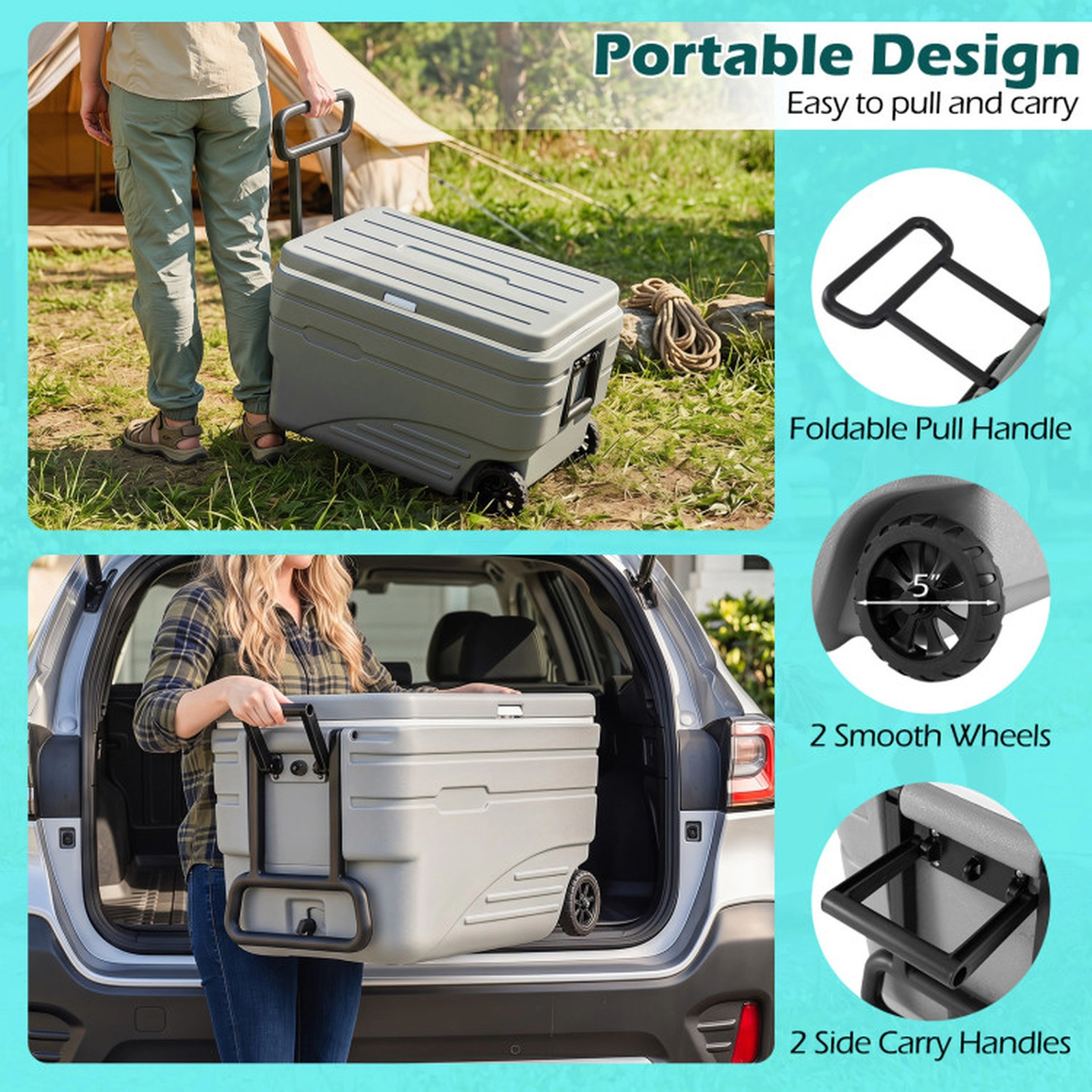 SUGIFT 84 Quart Portable Wheeled Ice Cooler with Pull Handle 330-lb Top Capacity 28-in Exterior 23.5-in Interior Gray