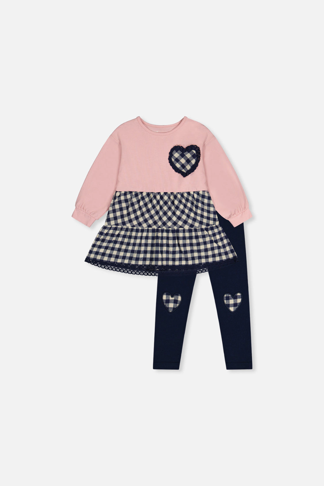 Deux par Girls Gingham Heart Tunic and Leggings Set