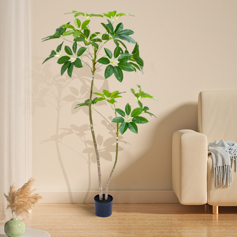 Gigicloud Artificial Umbrella Tree, 5.2'/5.9' Tall Fake Plant Fake Tree with Planter PVC Faux Umbrella Floor Plant