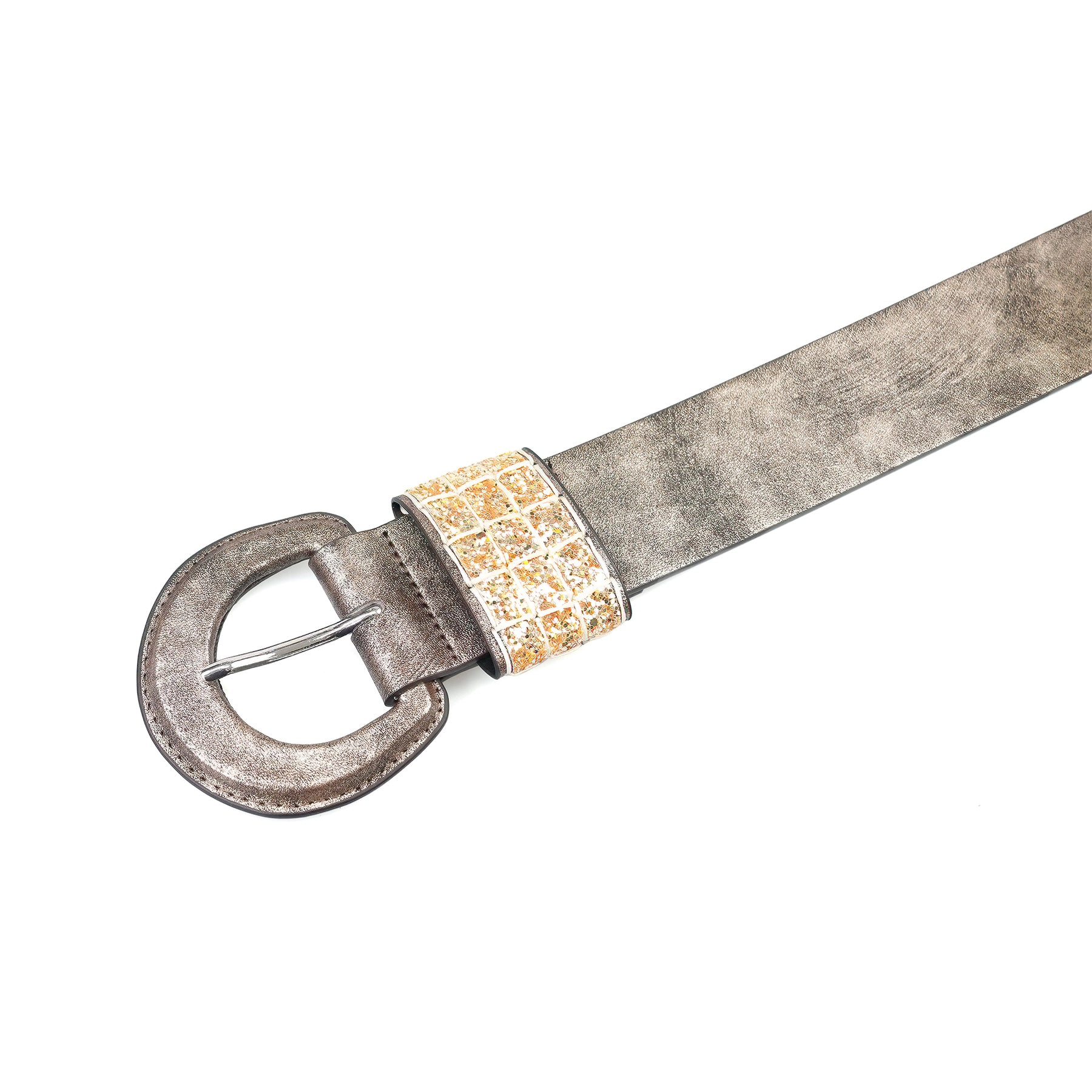 AGP PARIS Brown Glitter Round Buckle Women's Belt
