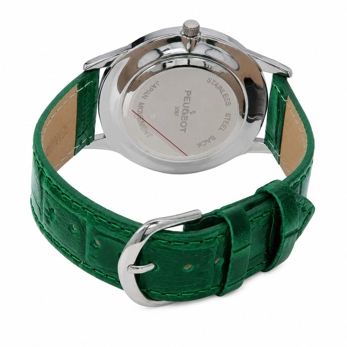 Peugeot Women's 40mm Large Face Watch with Bold Arabic Numerals and Green Leather Band