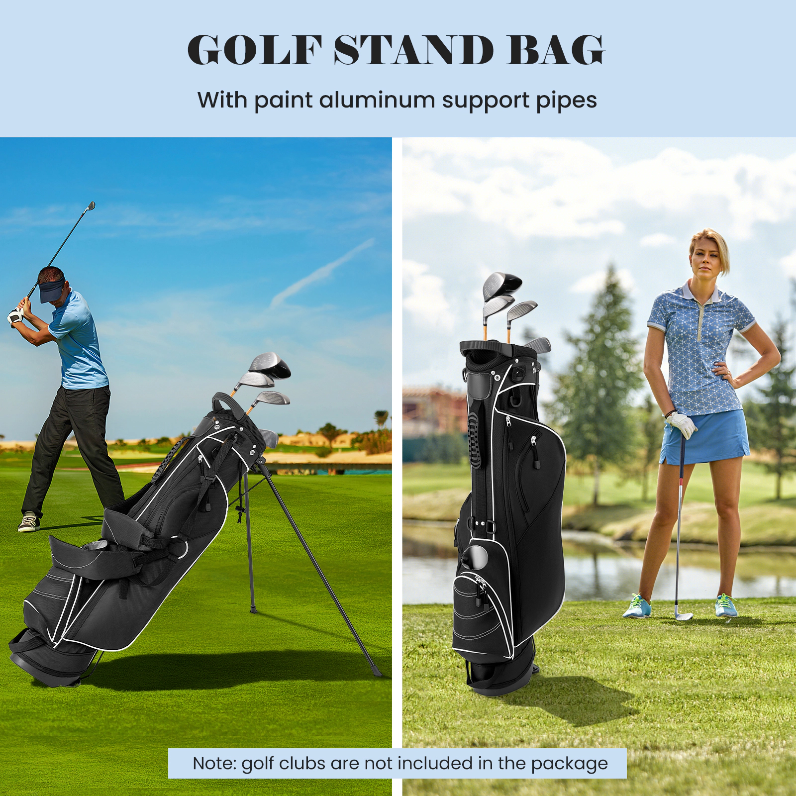 SUGIFT 4-Way Divider Golf Stand Cart Bag with Dual Strap and Organizer Pockets 35-in Long Blue/Black