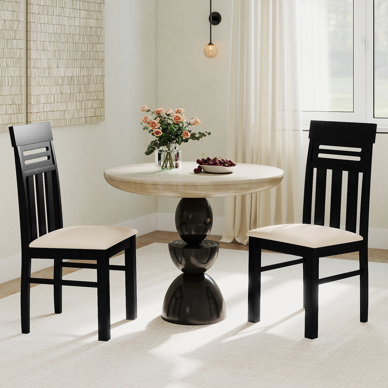 SUGIFT Ergonomic High Back Rubber Wood Dining Chairs with PU Leather Seat 330-Lb Capacity Set of 2 Black