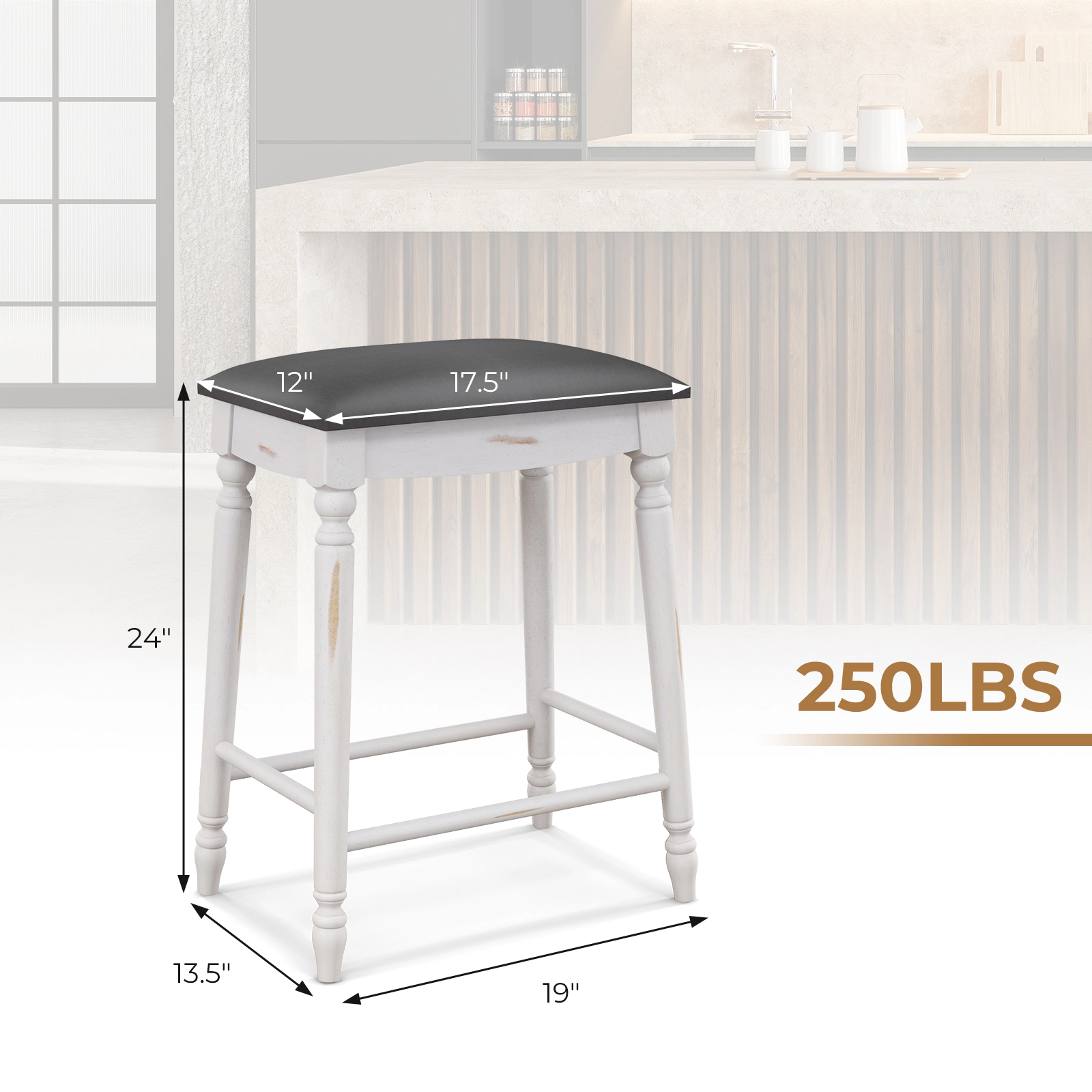 SUGIFT Backless Bar Stool 250-lb Capacity for 35-39 in Counters Gray + Antique White