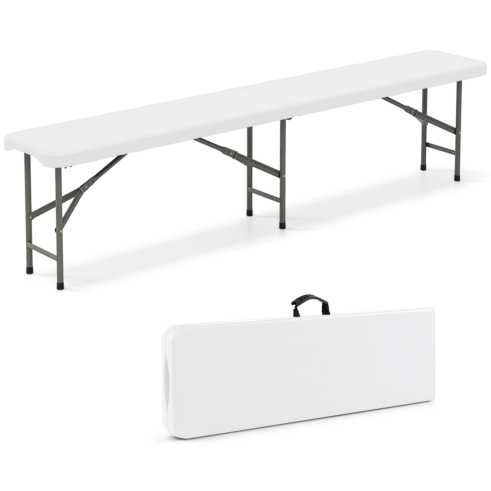 SUGIFT 6-Ft White and Gray Folding Bench, 660-Lb Capacity, Portable HDPE Seat