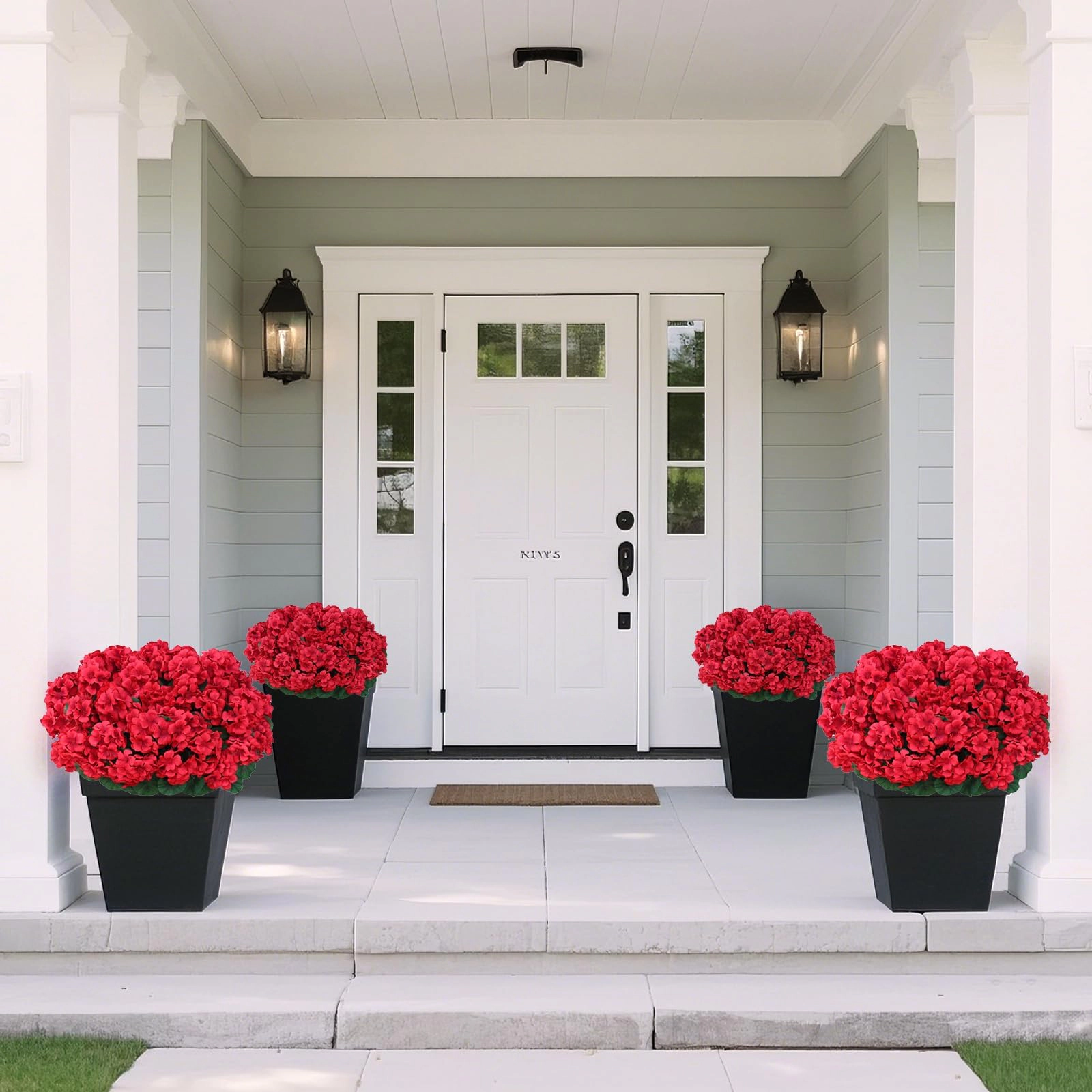 PUPWE 8 18"artificial Geranium Flowers Bouquet For Front Door Decor(red)