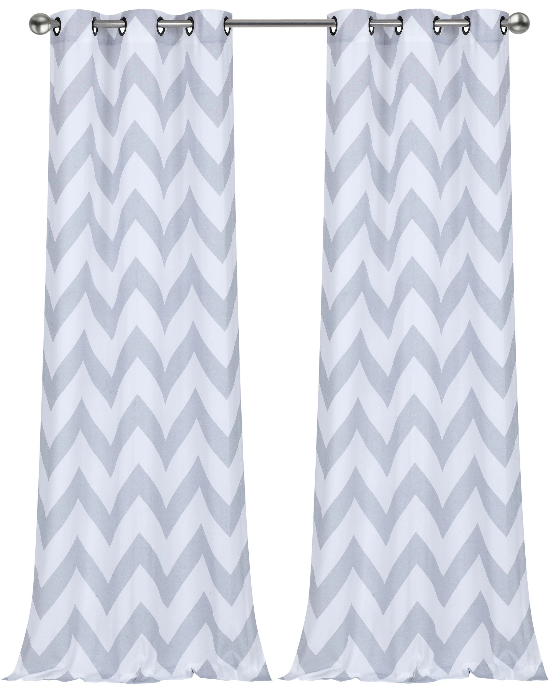 Kate Aurora Living 2 Piece Silver & White Metallic Chevron Grommet Curtain Panels - 84 in. Long