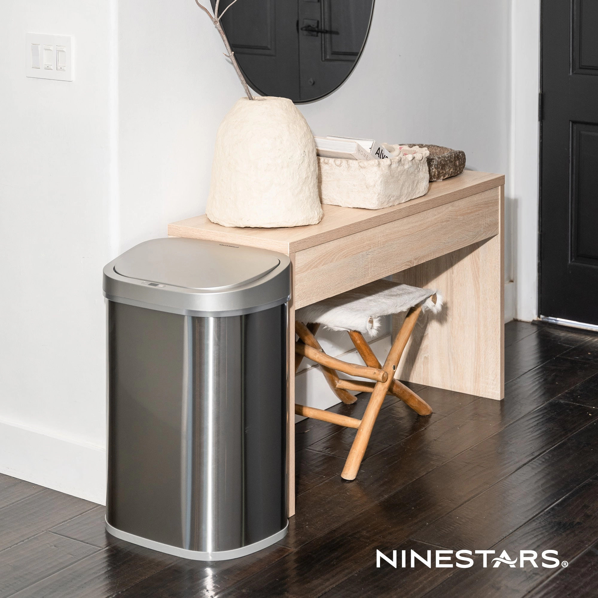 Ninestars D-Shape 21-Gallon Stainless Steel Motion Sensor Trash Can
