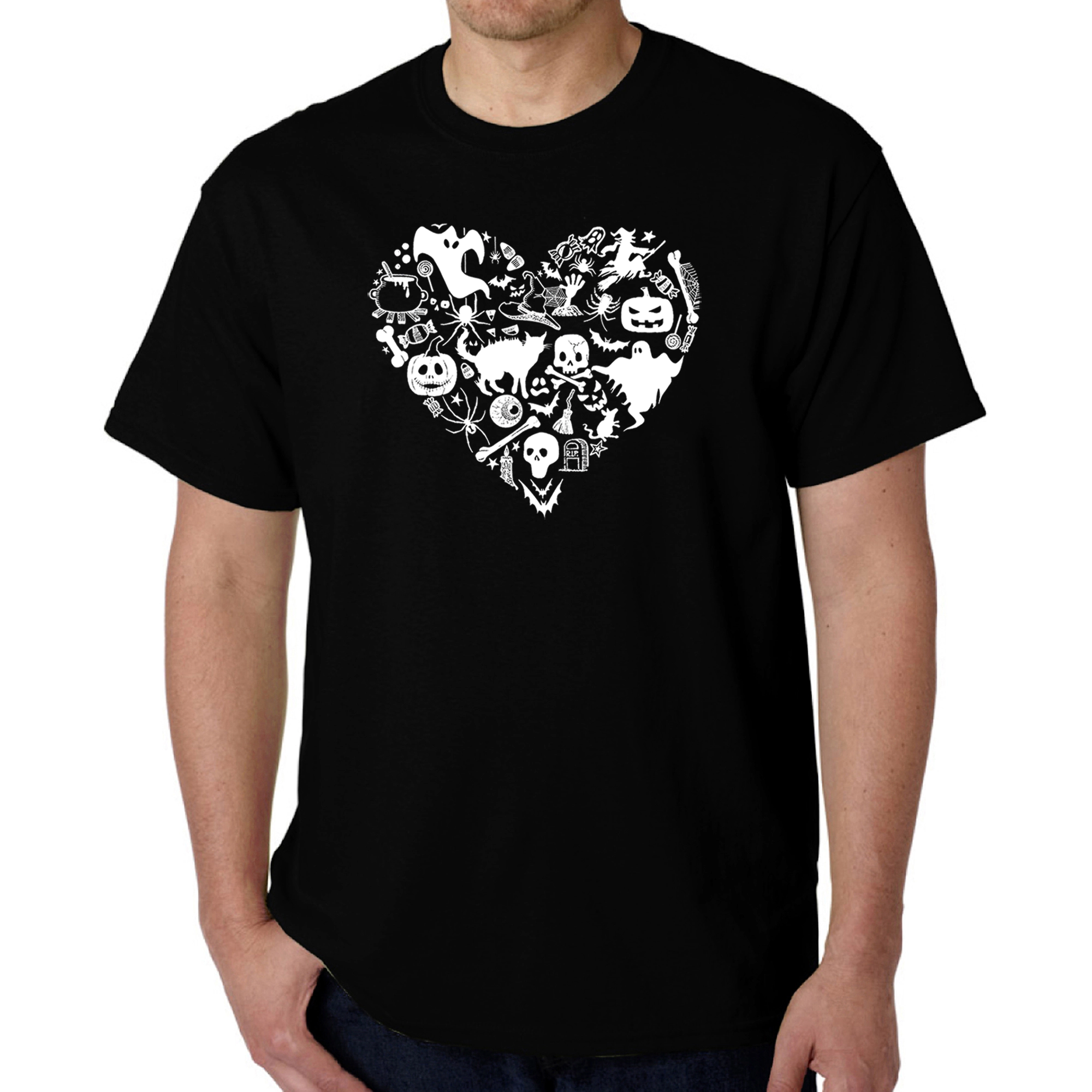 LA Pop Art Men's Halloween Heart Word T-Shirt - 100% Cotton, Crew Neck, Short Sleeve