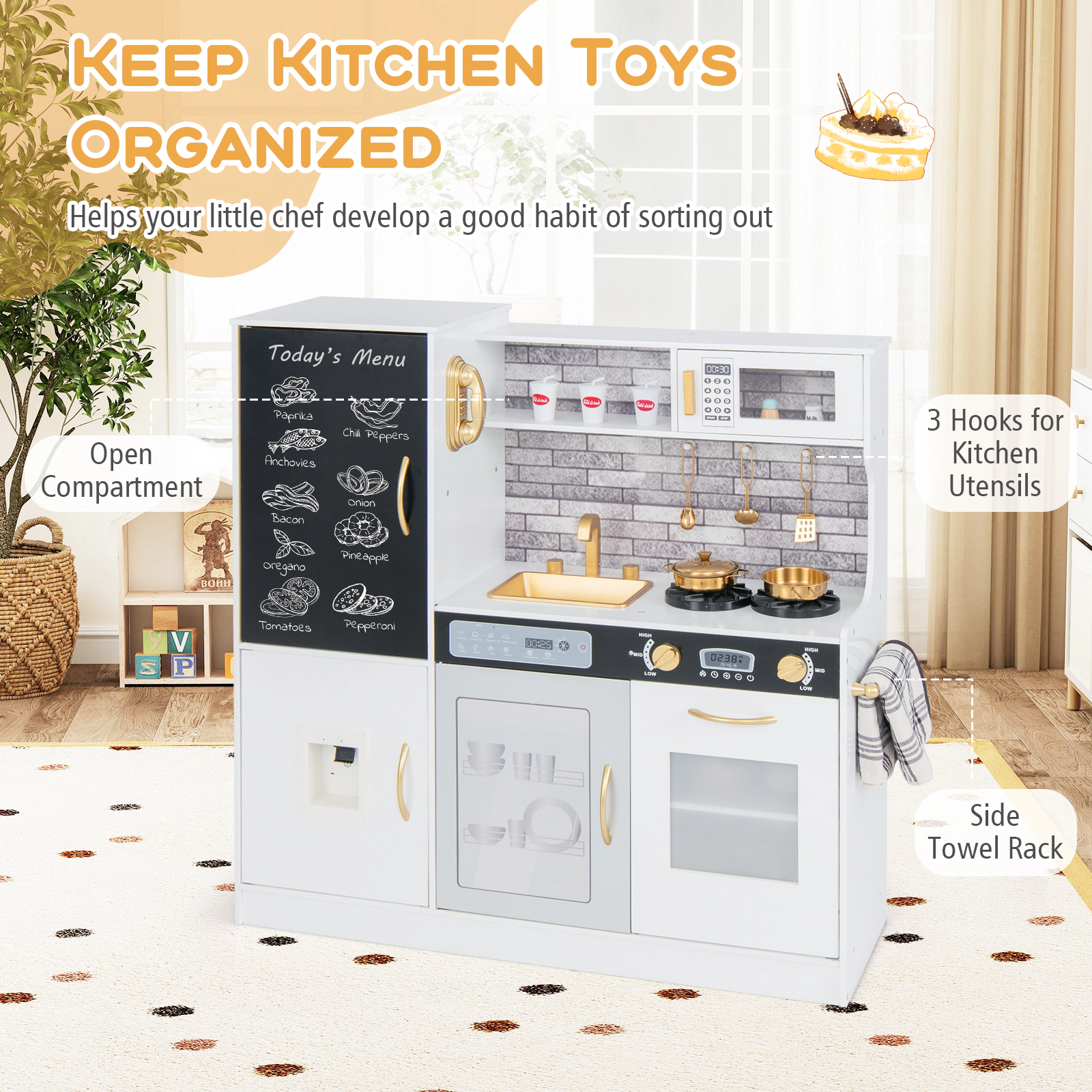 Hivvago Pretend Play Kitchen with Utensils for Kids Aged 3+