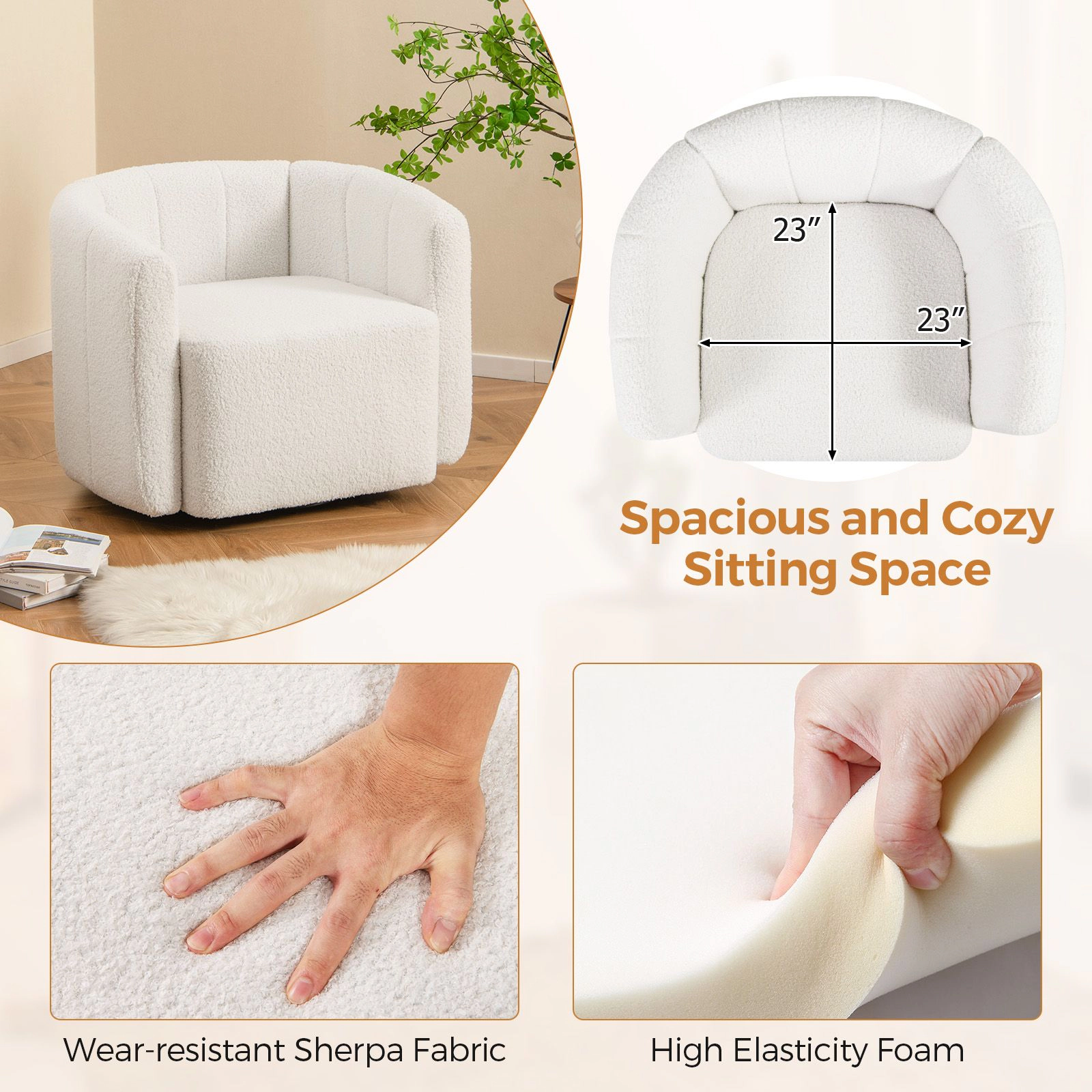 SlickBlue 360 Swivel Accent Barrel Chair with Sherpa Fabric White