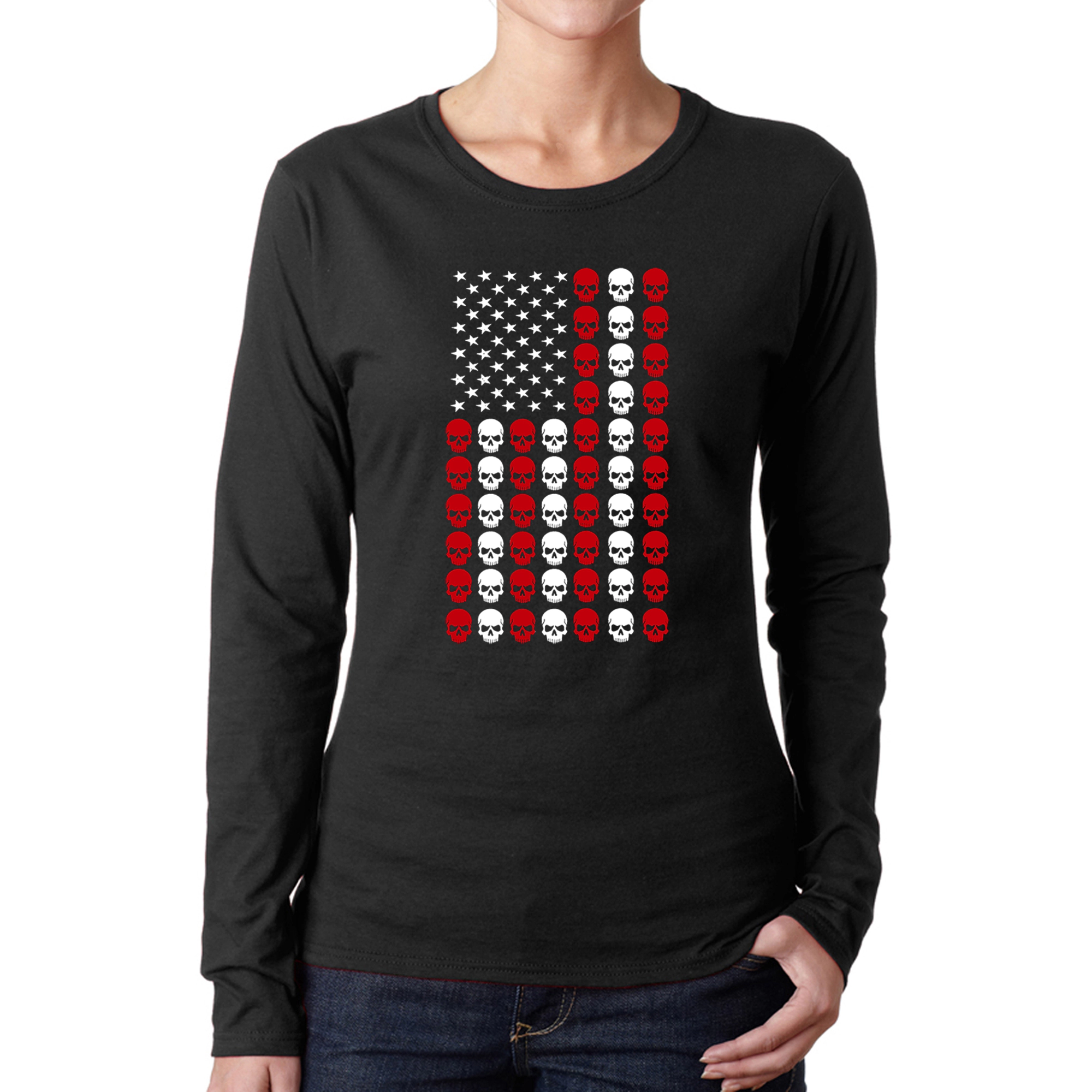 LA Pop Art Women's Word Long Sleeve T-Shirt - Skull Flag
