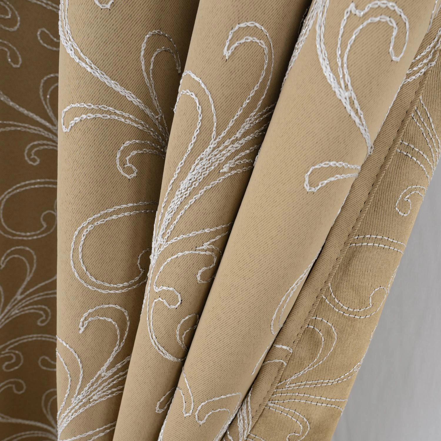 RT Designer Collection Kimber Embroidered Blackout Luxurious Decorative Grommet Curtain Panel 54" x 90" Taupe