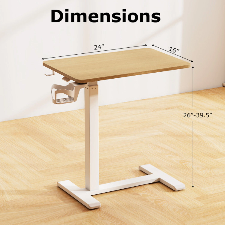 Hivvago Height Adjustable Rolling Overbed Table with Cup Holder for Bedside Use