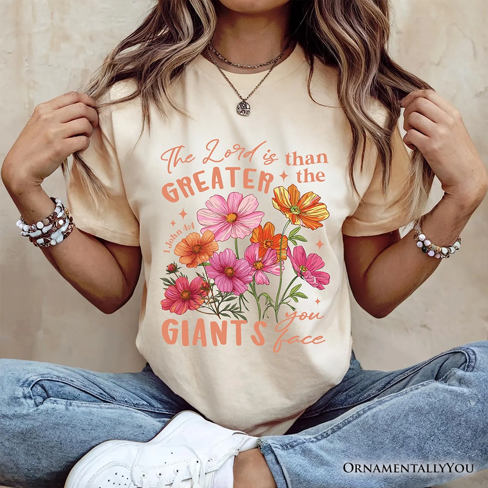 OrnamentallyYou Womens The Lord Is Greater Floral Christian T-Shirt