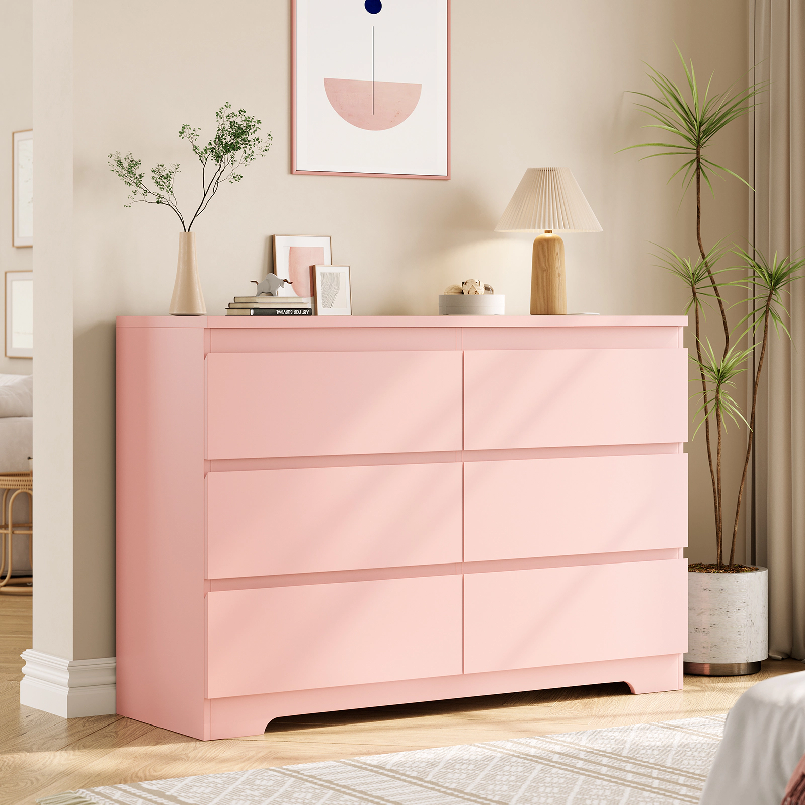 Modern 6 Drawer Dresser, Stylish Lacquered Wood Storage for Bedroom, Living Room, Entryway