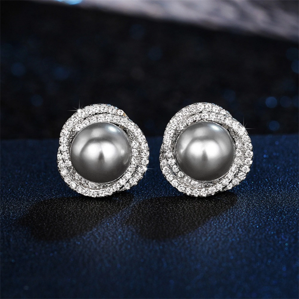 Wardrobe Whimsy Twisted Halo Pearl Cubic Zirconia Stud Earrings for Women