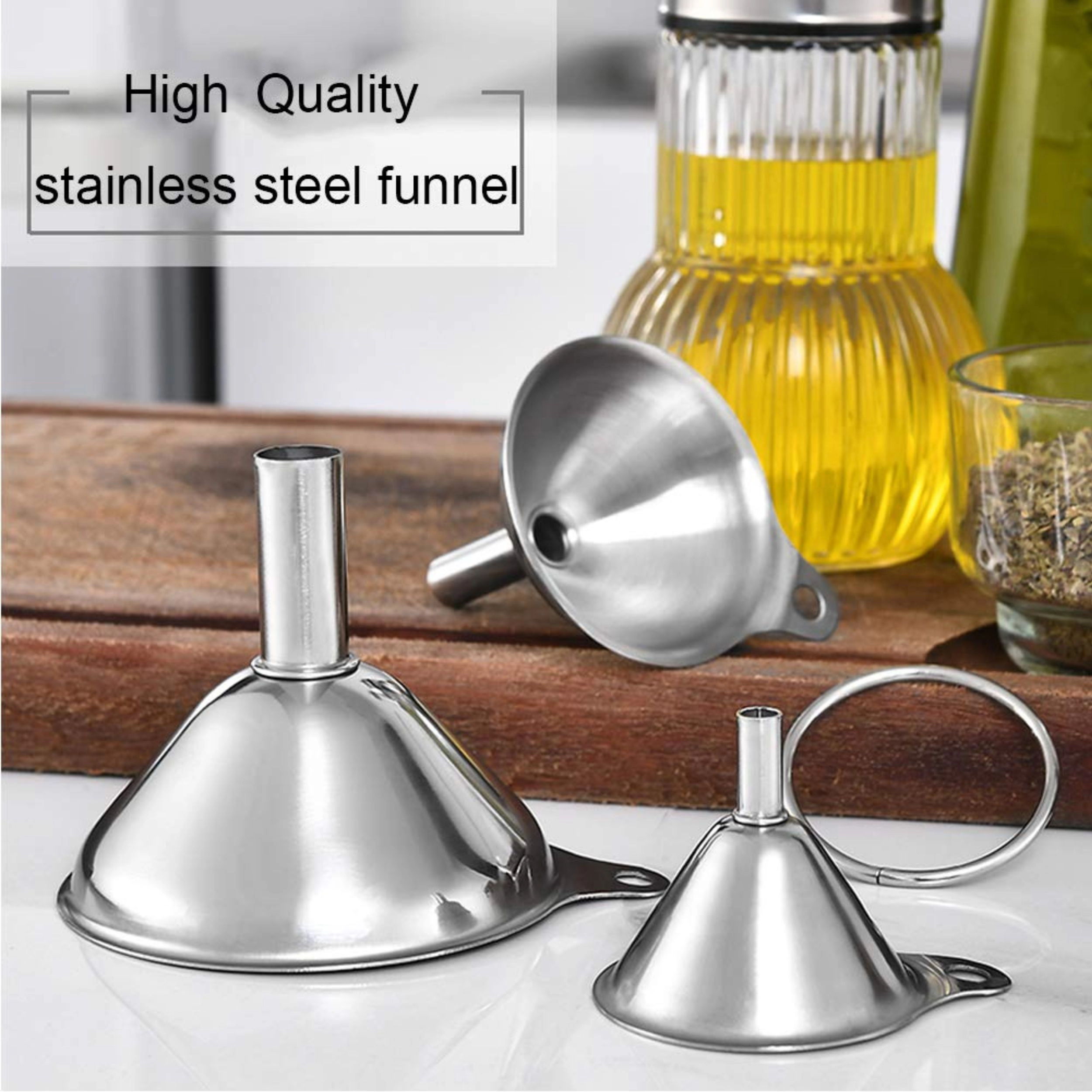 Stock Preferred Pack of 3 Stainless Steel Funnel Set Food Grade Kitchen Funnels for Bottles