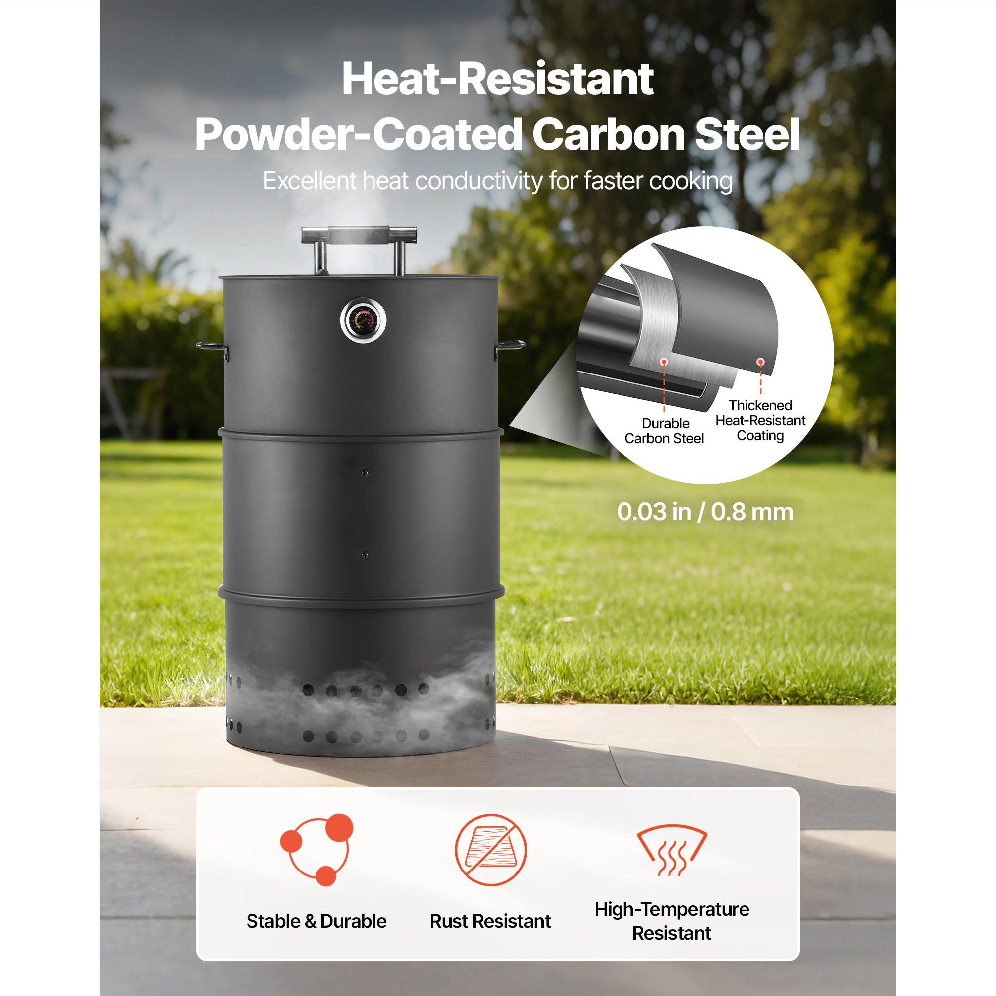 HONGGE Outdoor Charcoal Smoker BBQ with Thermometer for Patio Cooking