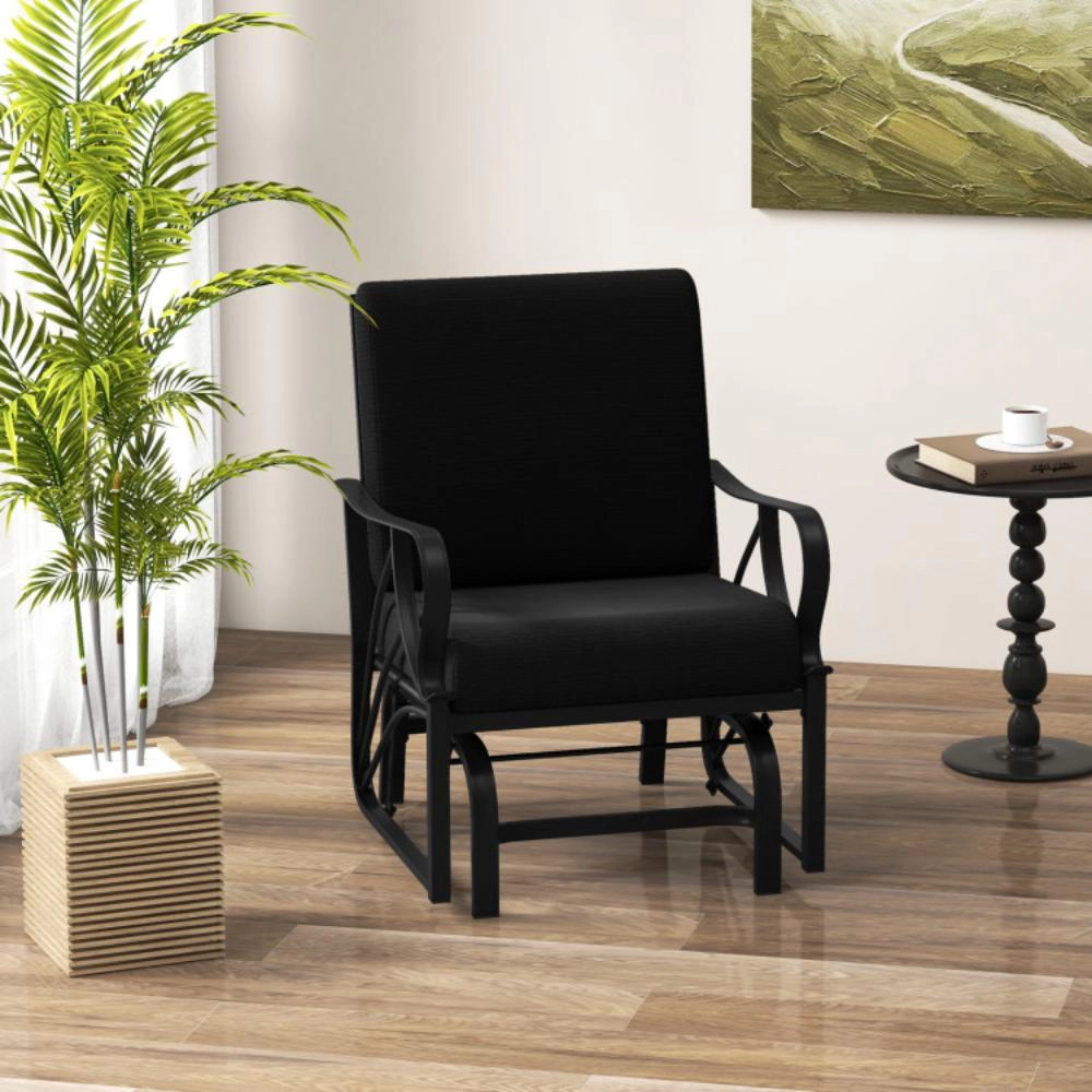 Hivvago Patio Glider Rocking Chair With Thick Cushion And Curved Armrest