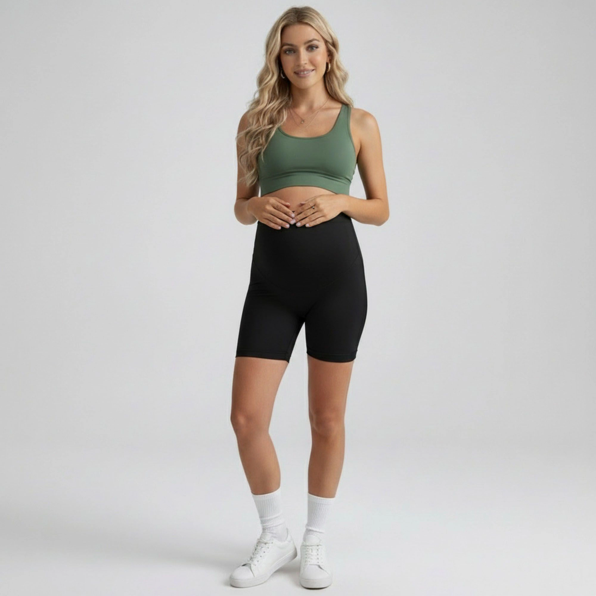 Anna-Kaci Women's High Waist Maternity Bike Shorts with Over Belly Panel Smooth Stretch Activewear