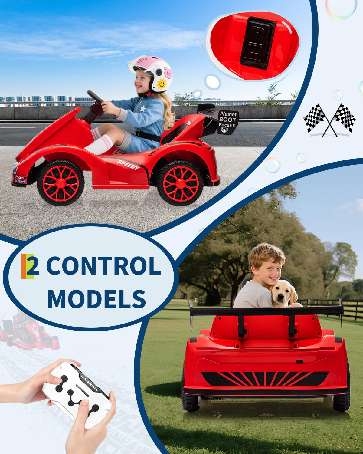 Electric Go Kart Ride On Car for Kids, 2 Motors with Remote Control, Safety Belt, Speed Adjustment, LED Lights & Music