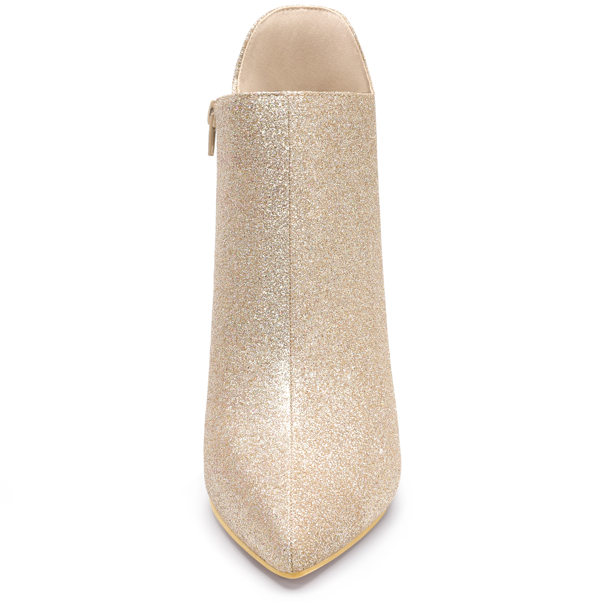 BLISSFUL STEP Women Allegra K Glitter Pointed Toe Block Heel Ankle Booties
