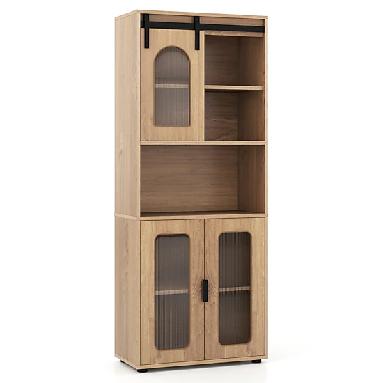 Glintex Farmhouse Bathroom Cabinet with Sliding Barn Door and Translucent Panel