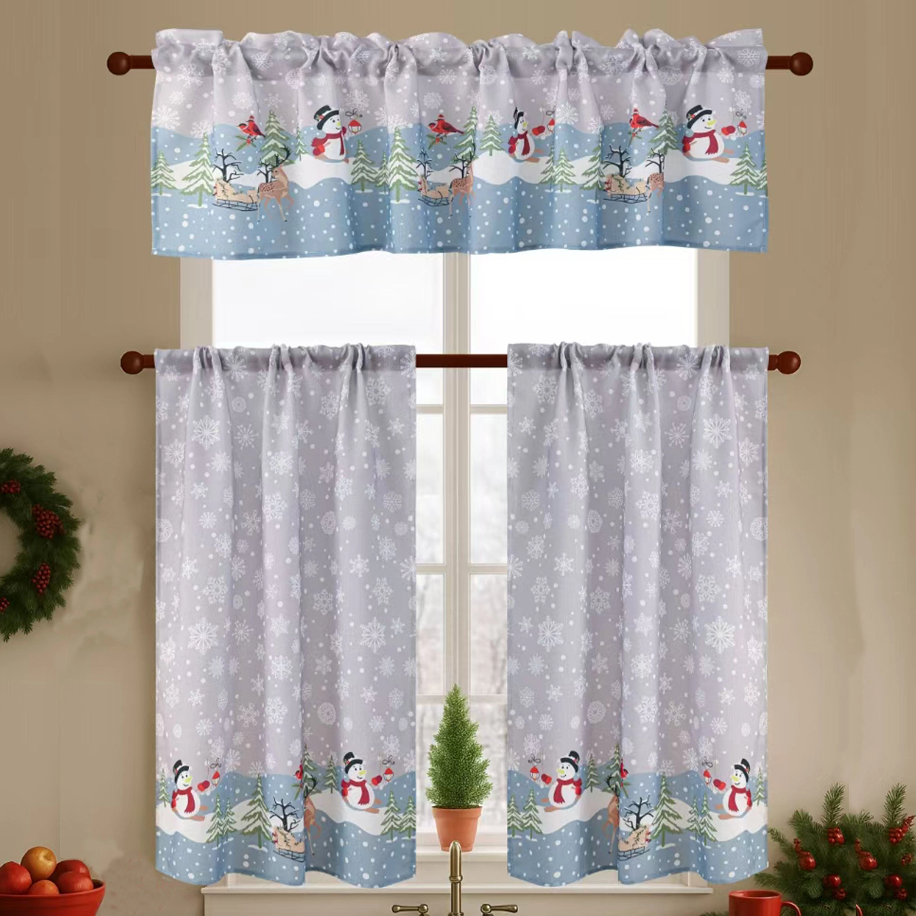 MarCielo 3 Piece Christmas Kitchen Curtains – Snowman Holiday Valance & Tiers