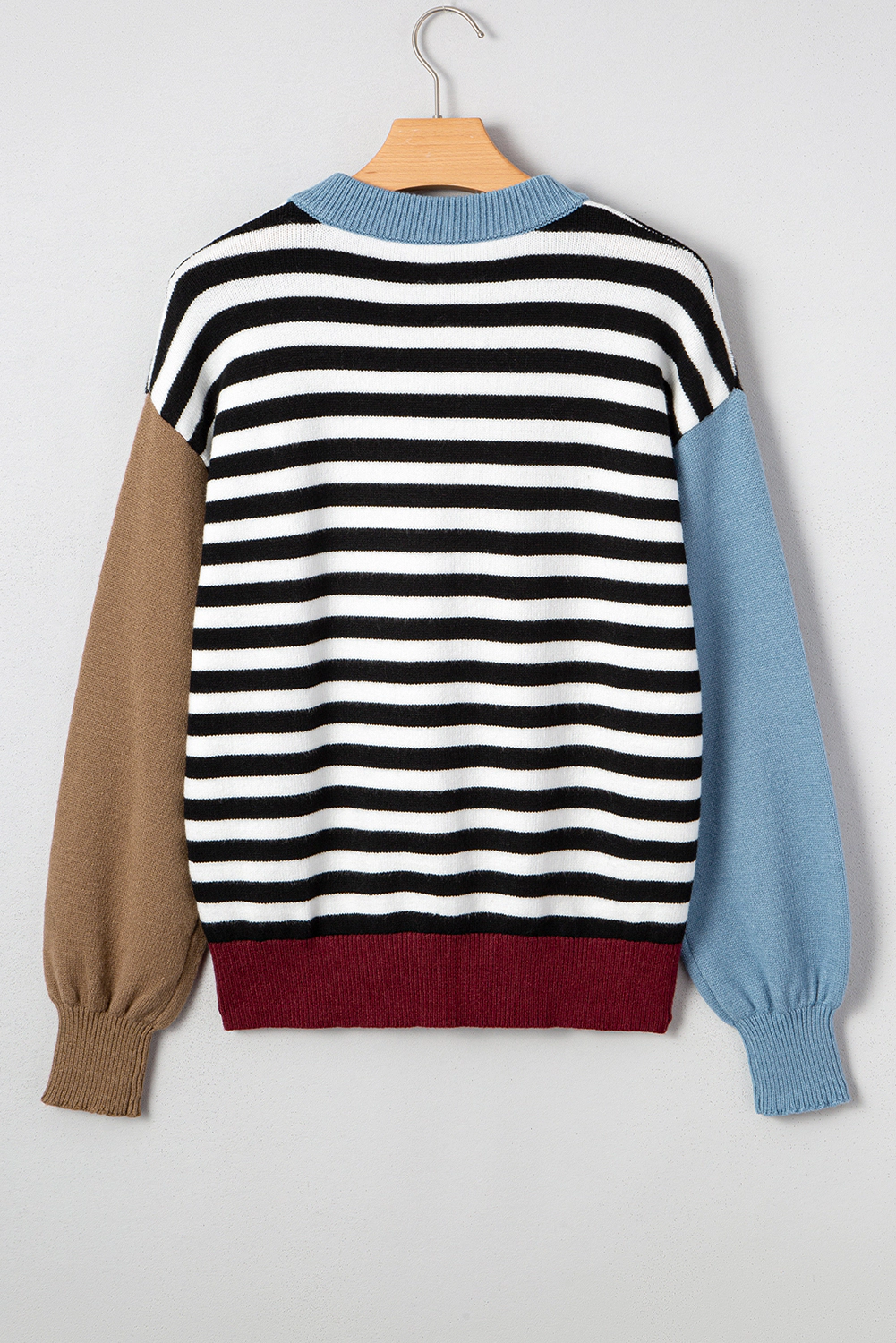 Sol Living Womens Striped Panels Colorblock Sleeve Chic Sweater